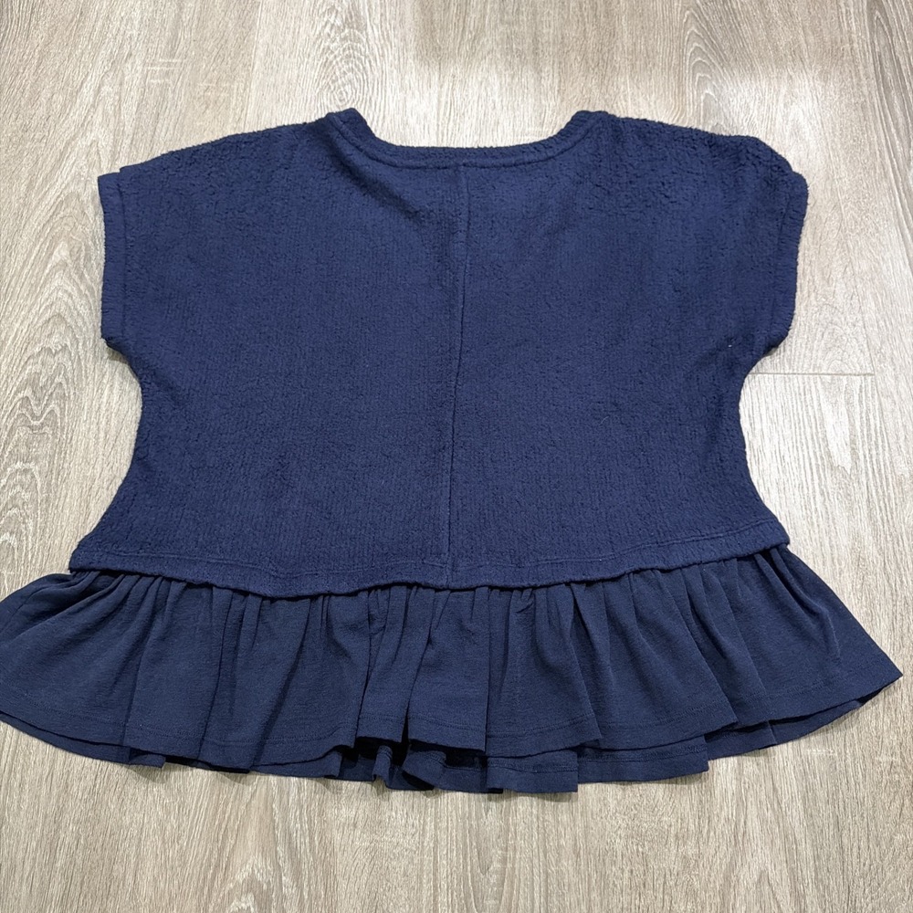 Anthropologie Pilcro Short Sleeve Sweater Twofer Top Textured Navy Medium - Picture 7 of 7